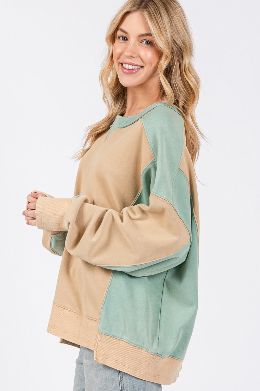 Misses Color Block Round Neck Sweatshirt