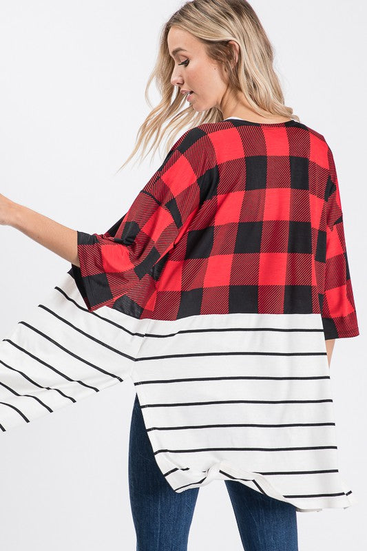 Red Plaid Striped Cardigan