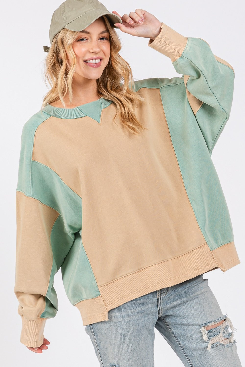 Misses Color Block Round Neck Sweatshirt