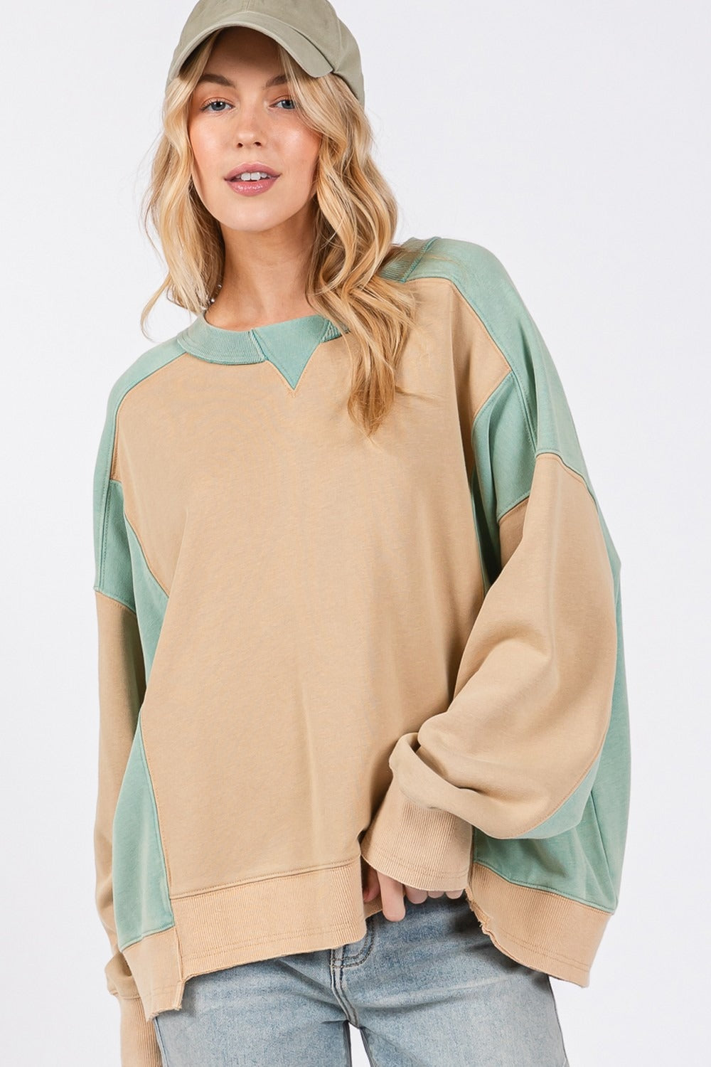 Misses Color Block Round Neck Sweatshirt