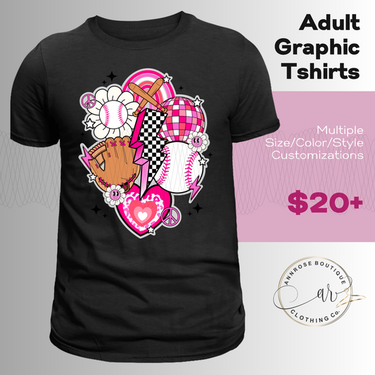 Pink Baseball Retro Graphic T-Shirt