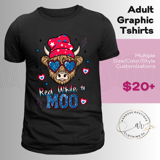 Cow Red White Moo Graphic T-shirt