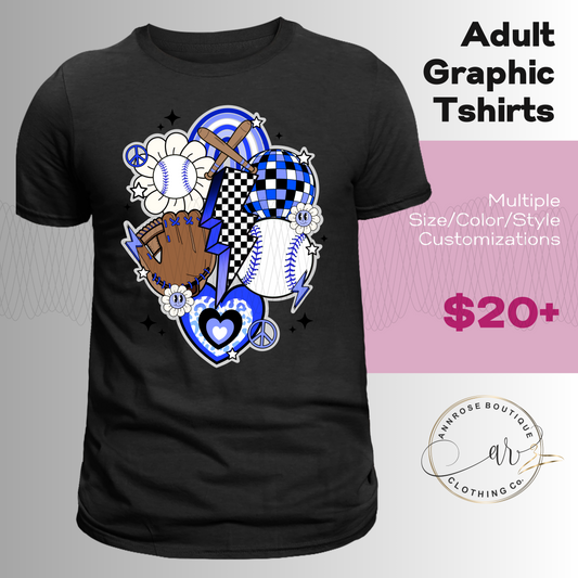 Blue Baseball Retro Graphic T-Shirt