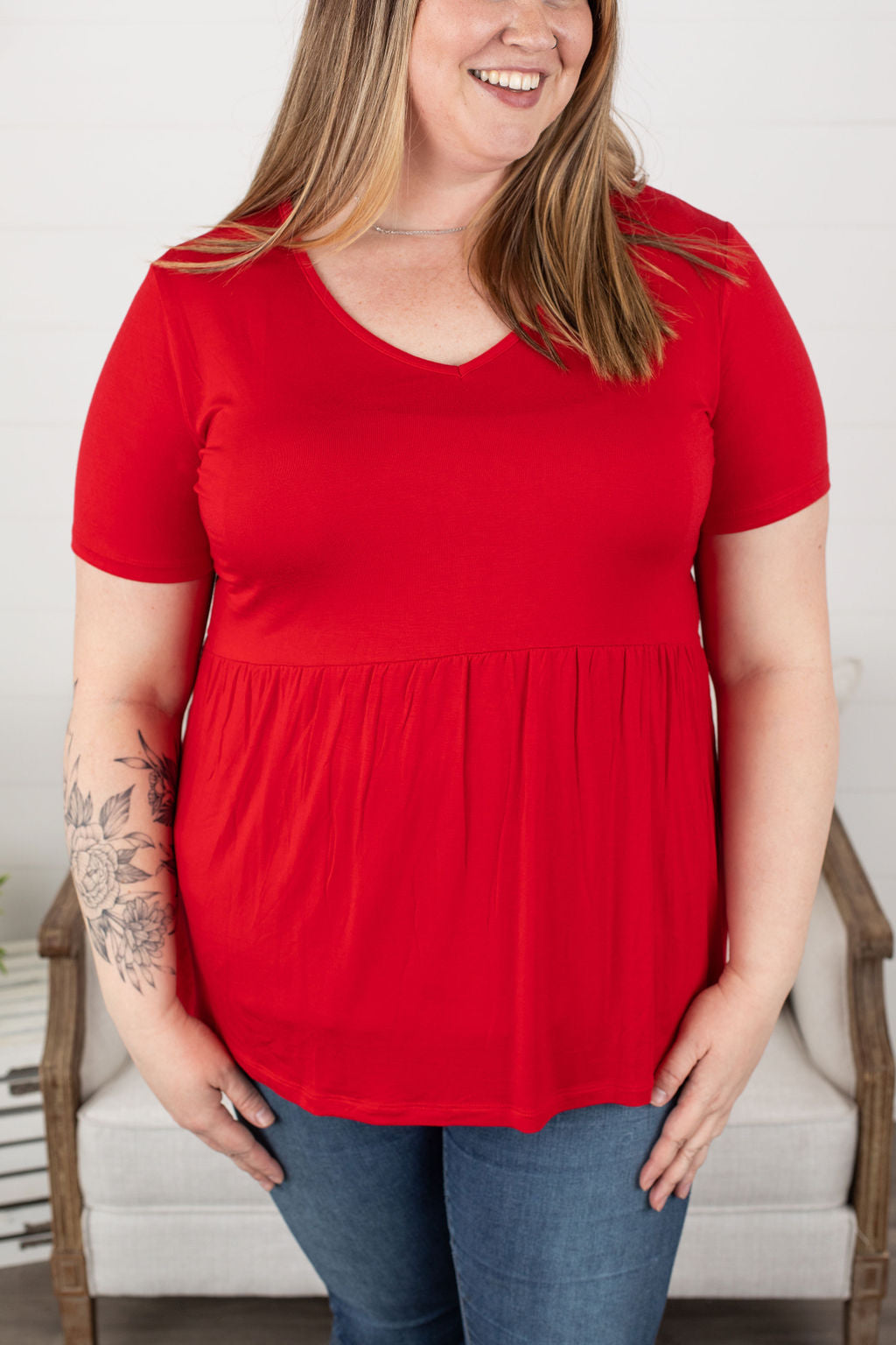 Sarah Ruffle Top - Red - AnnRose Boutique