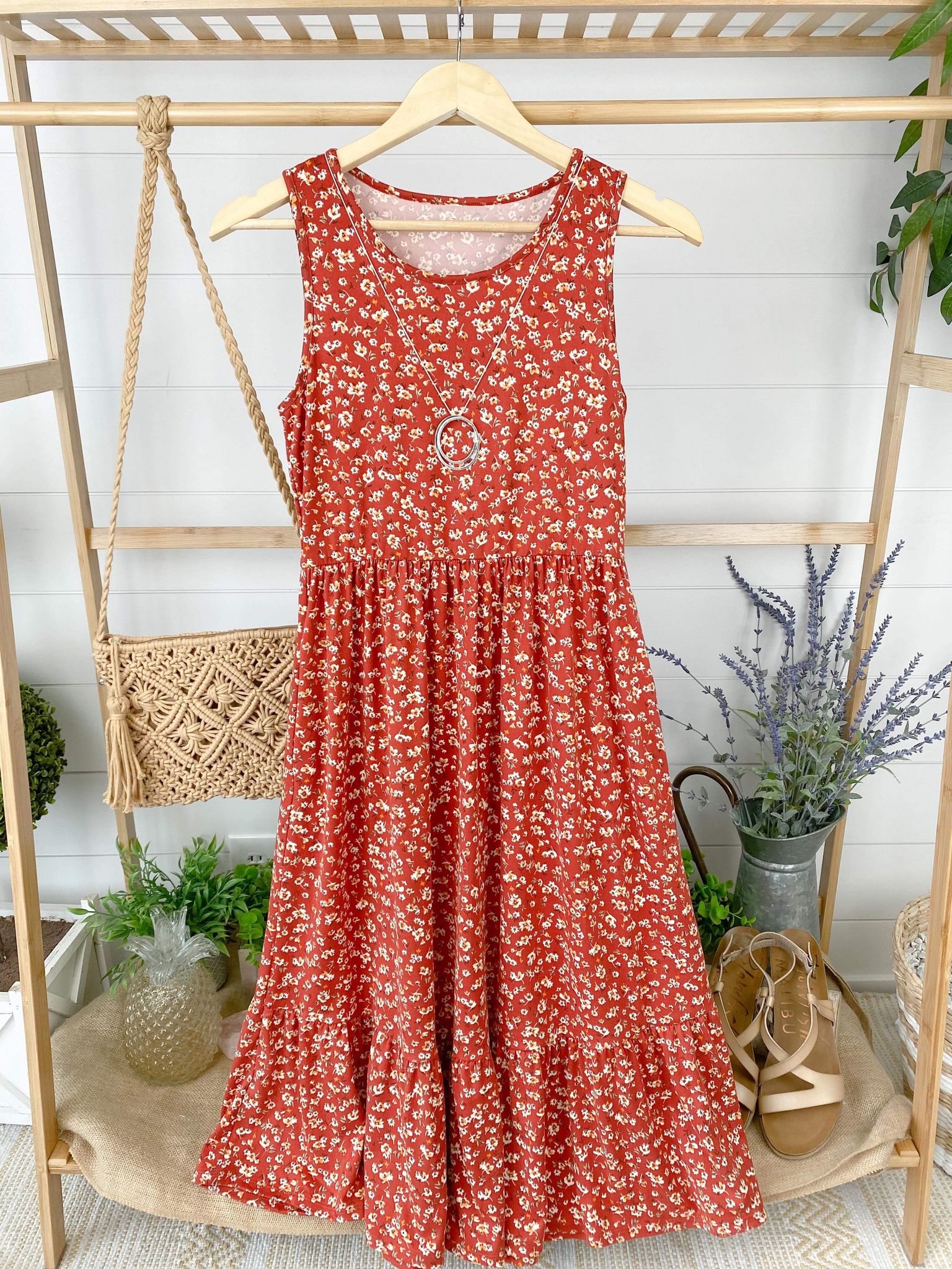 Bailey Dot Dress - Rust Floral - AnnRose Boutique