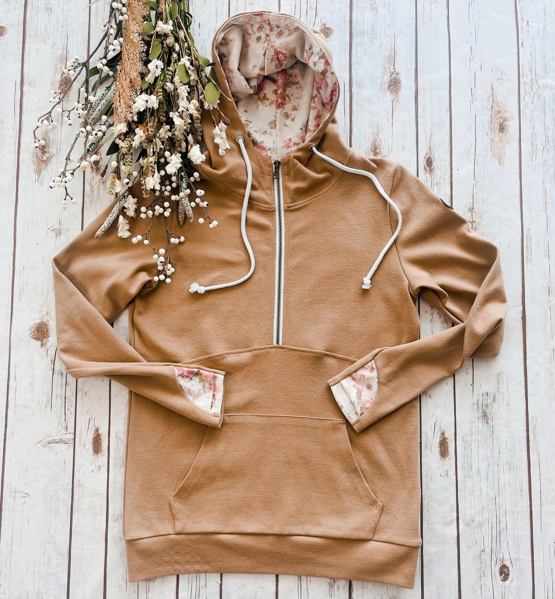 IN STOCK Classic Halfzip Hoodie - Beige Floral - AnnRose Boutique