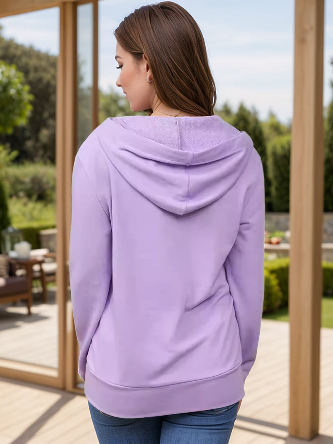 Drawstring Half Zip Long Sleeve Hoodie