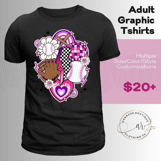 Pink Purple Baseball Retro Graphic T-Shirt