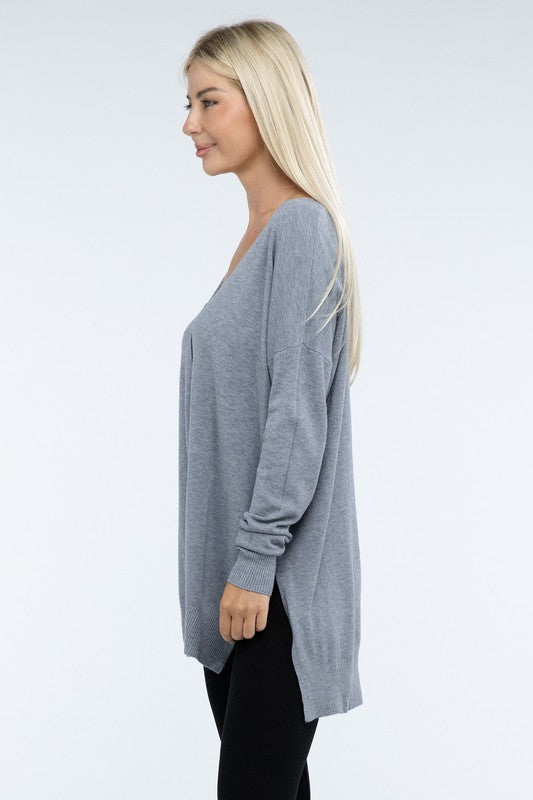 Hi-Low Hem Front Seam Sweater