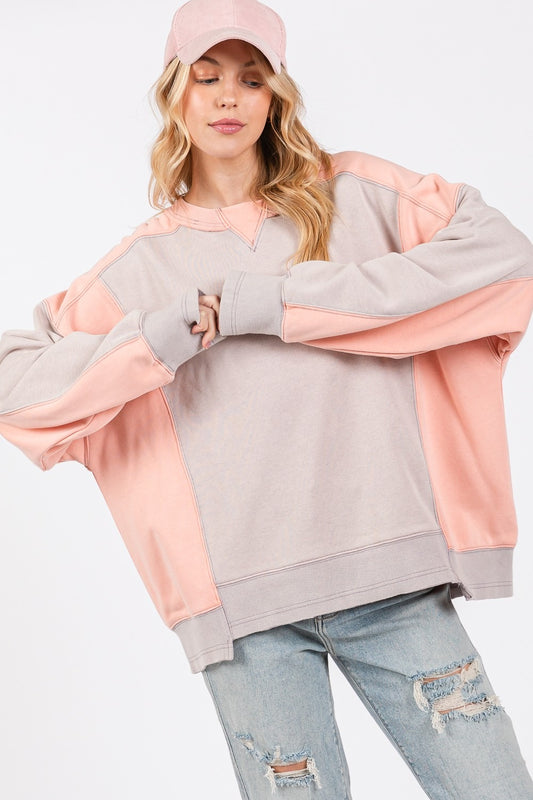 Misses Color Block Round Neck Sweatshirt