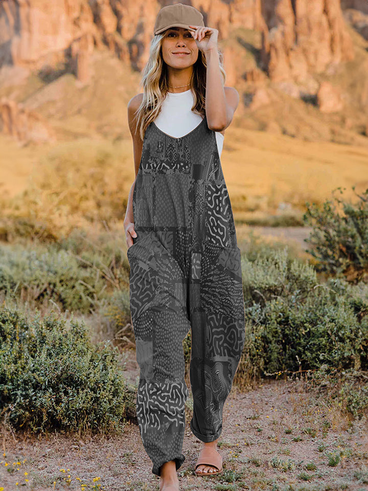 Caramel Pattern V-Neck Sleeveless Jumpsuit