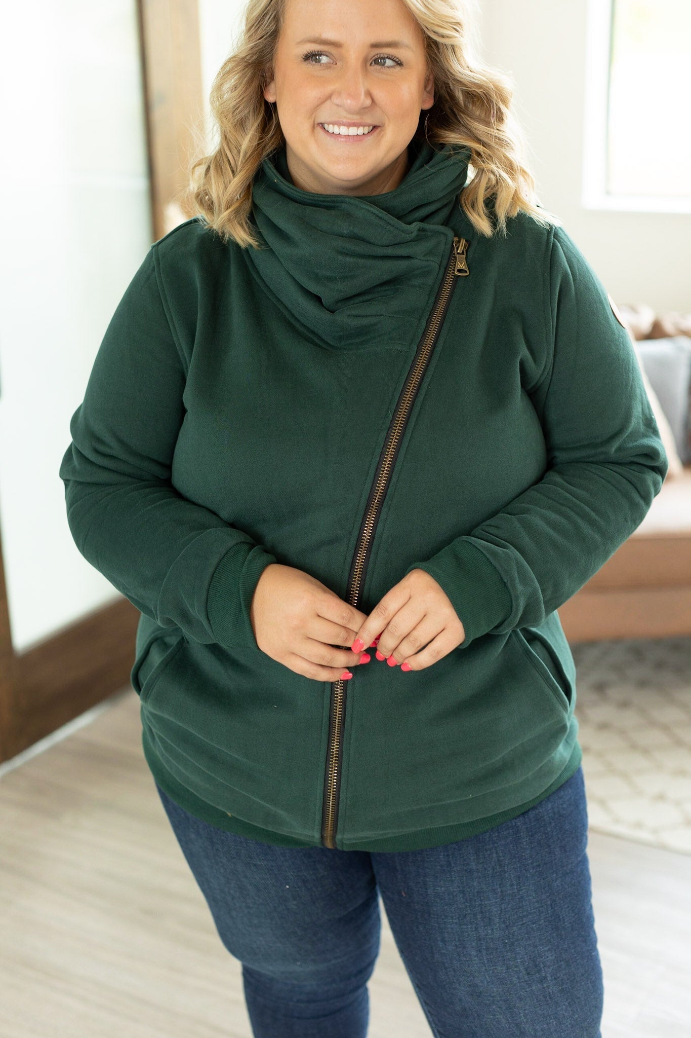 IN STOCK Quinn ZipUp Cowl - Evergreen - AnnRose Boutique