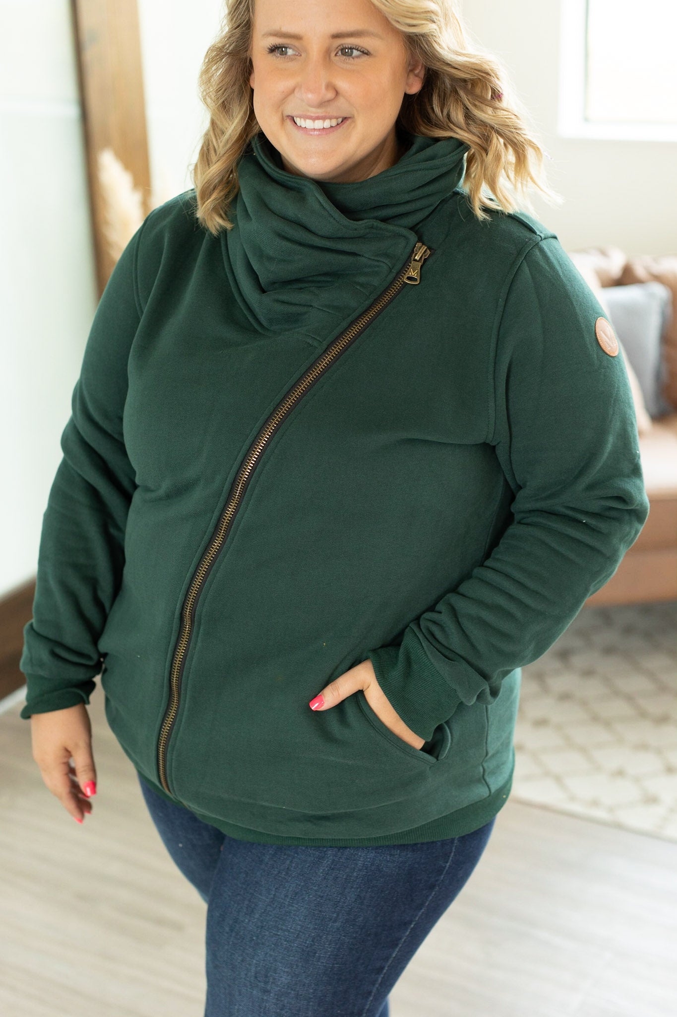 IN STOCK Quinn ZipUp Cowl - Evergreen - AnnRose Boutique