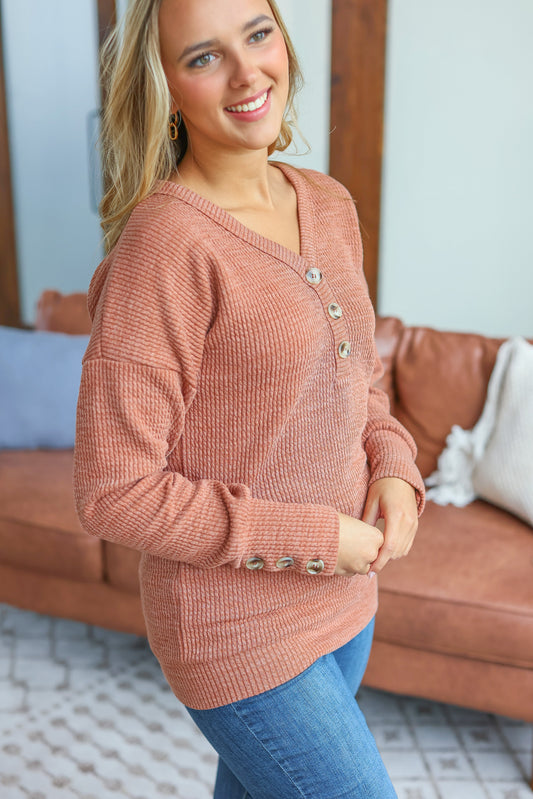 Button Sweater - Terra Cotta - AnnRose Boutique