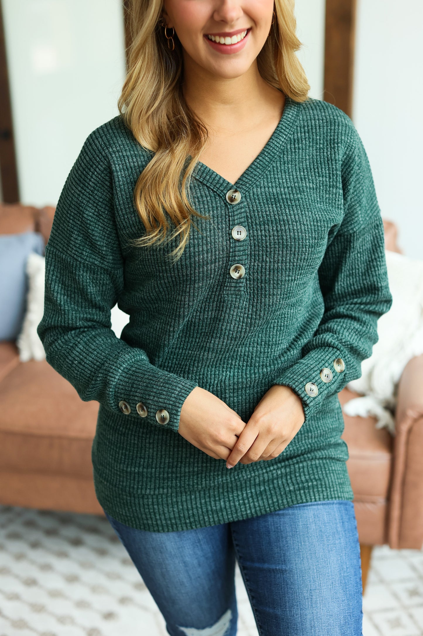 Button Sweater - Evergreen - AnnRose Boutique