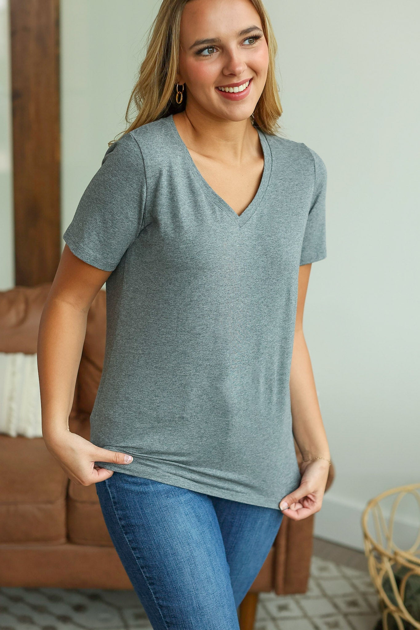IN STOCK Olivia Tee - Charcoal - AnnRose Boutique