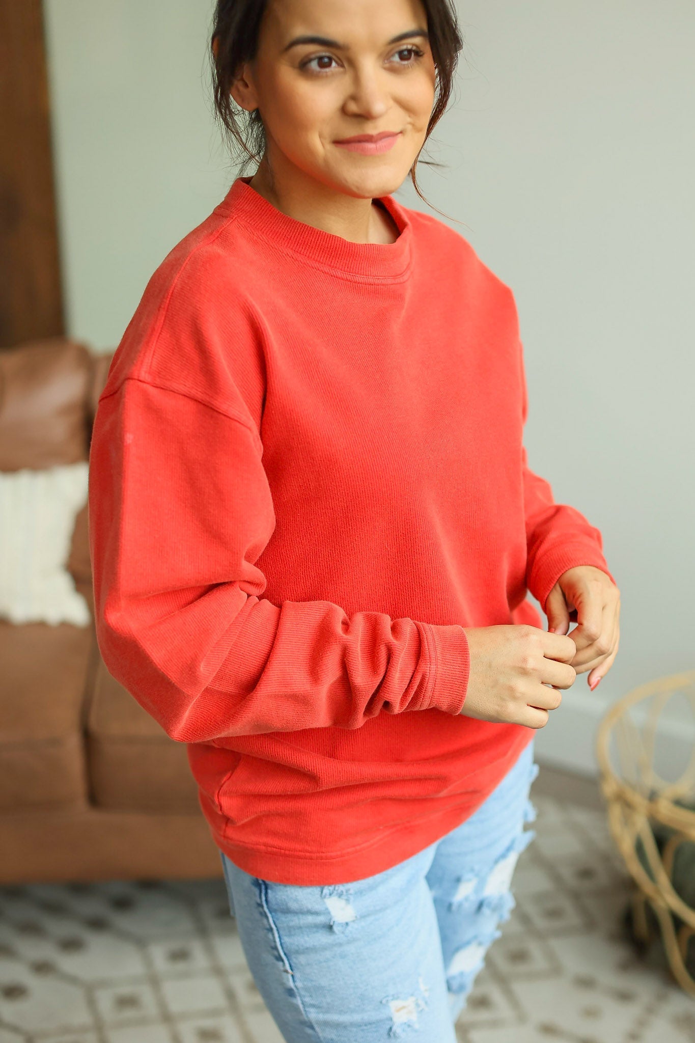 IN STOCK Vintage Wash Corded Pullover - Red - AnnRose Boutique