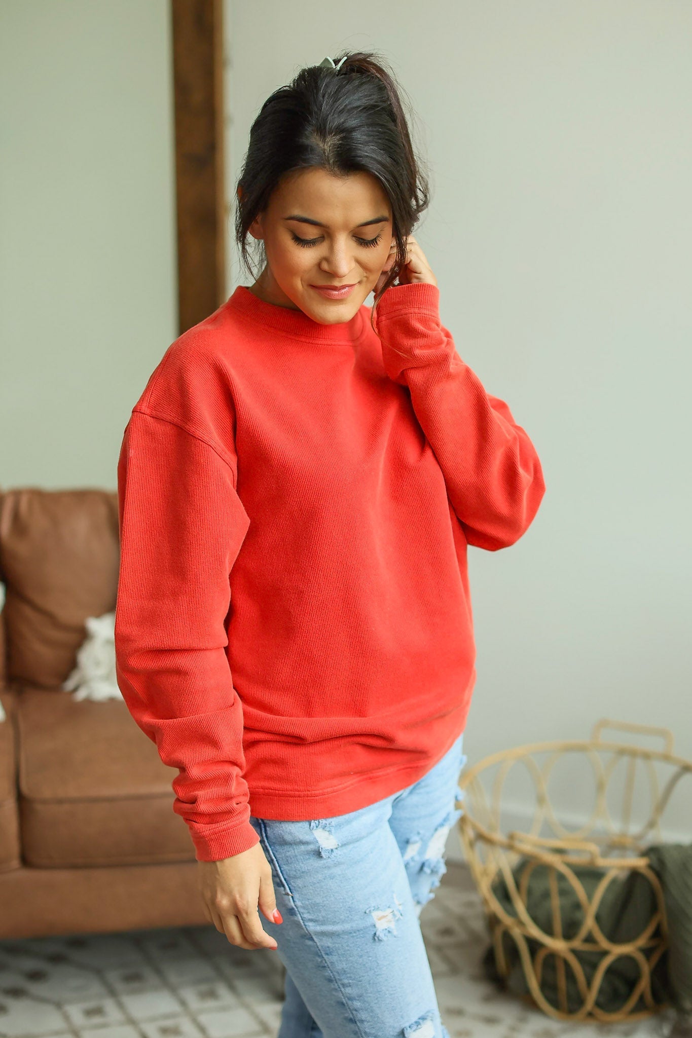 IN STOCK Vintage Wash Corded Pullover - Red - AnnRose Boutique