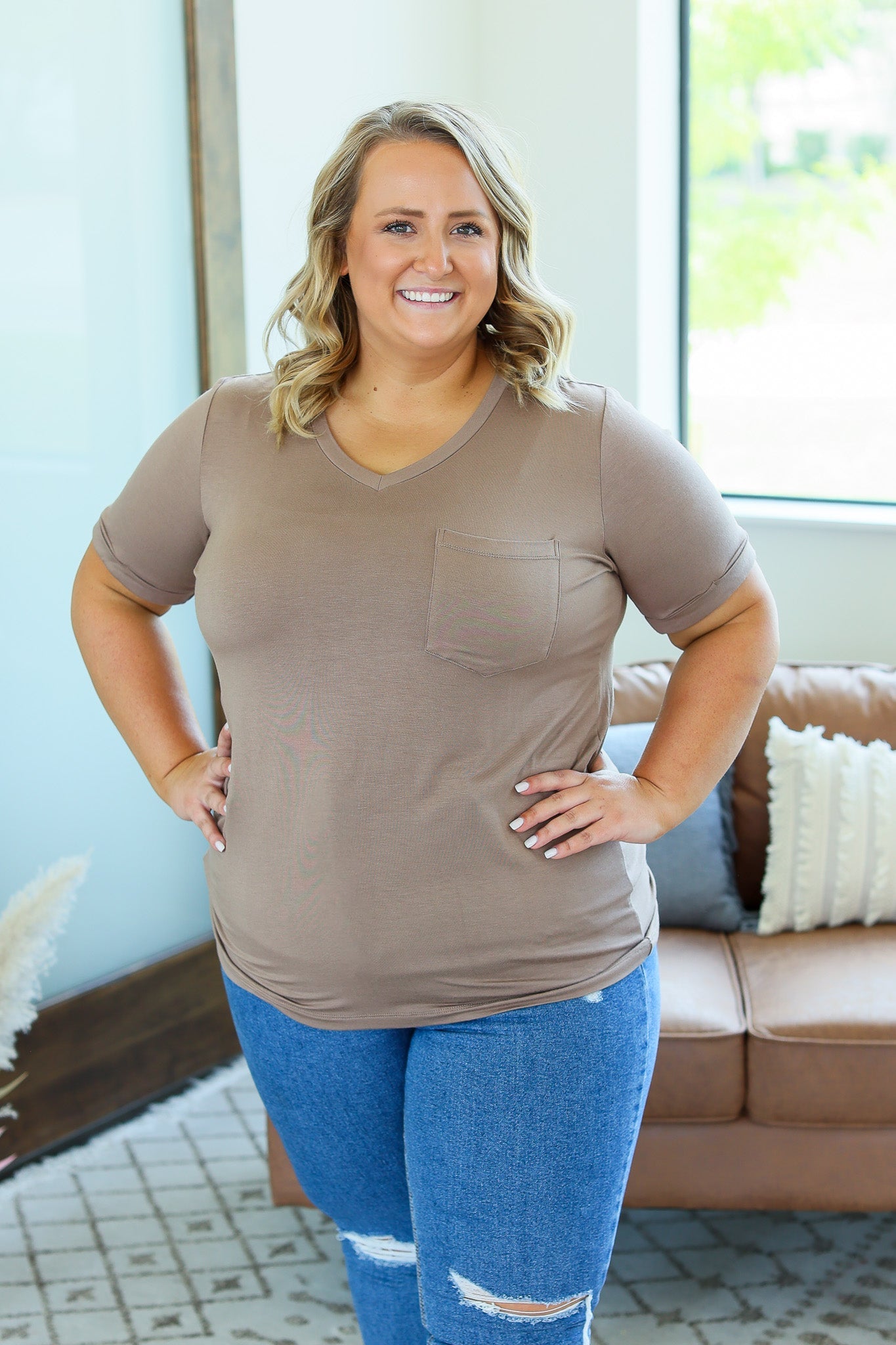 IN STOCK Sophie Pocket Tee - Mocha - AnnRose Boutique
