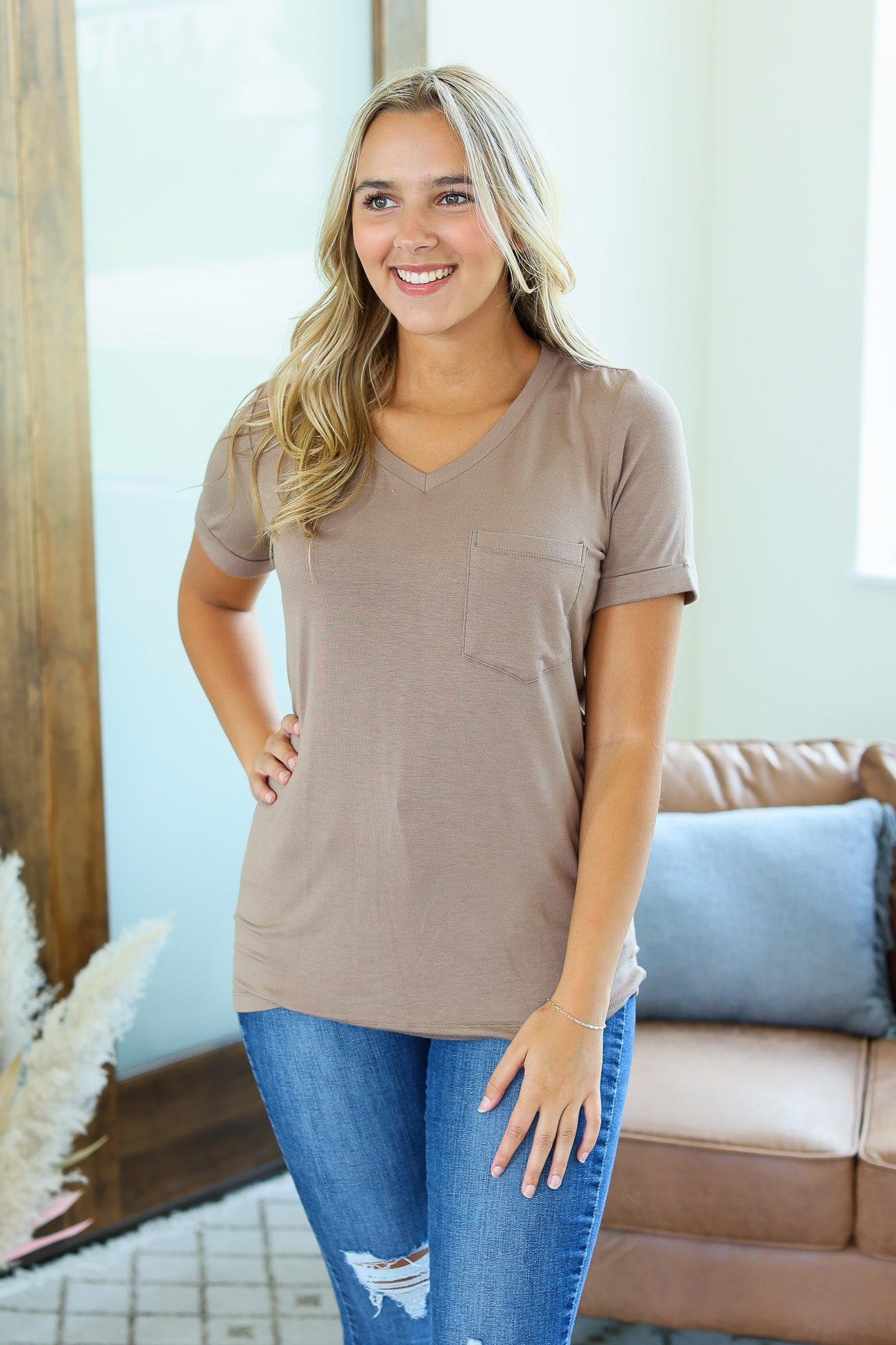 IN STOCK Sophie Pocket Tee - Mocha - AnnRose Boutique
