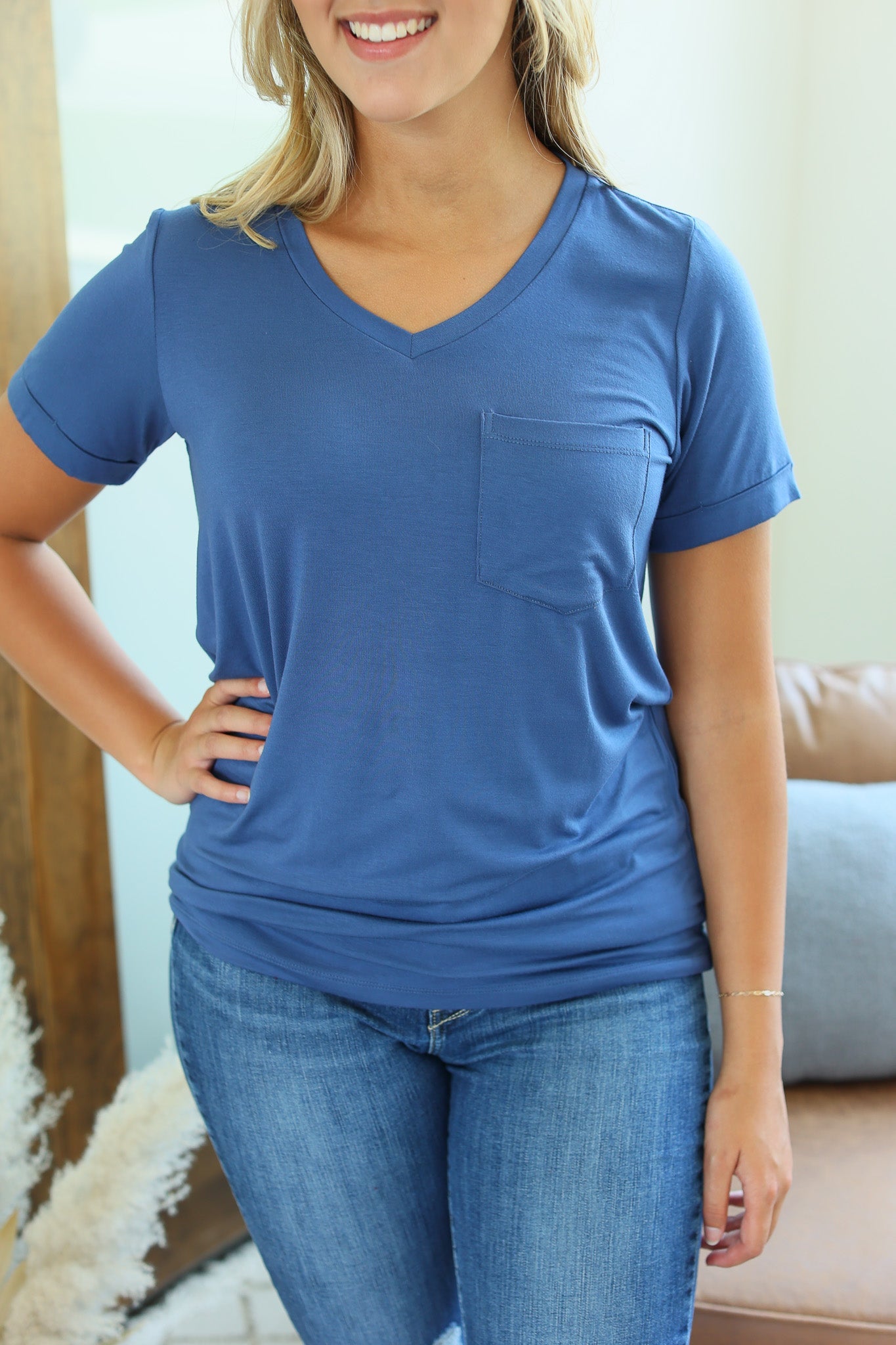 IN STOCK Sophie Pocket Tee - Blue - AnnRose Boutique
