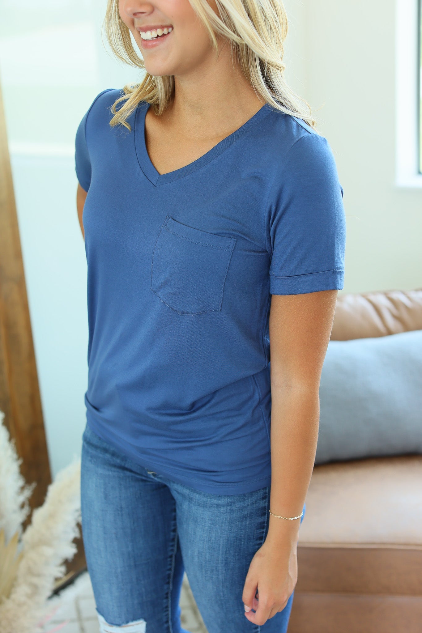 IN STOCK Sophie Pocket Tee - Blue - AnnRose Boutique