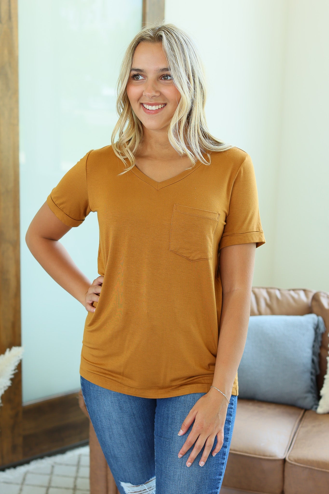 IN STOCK Sophie Pocket Tee - Camel - AnnRose Boutique
