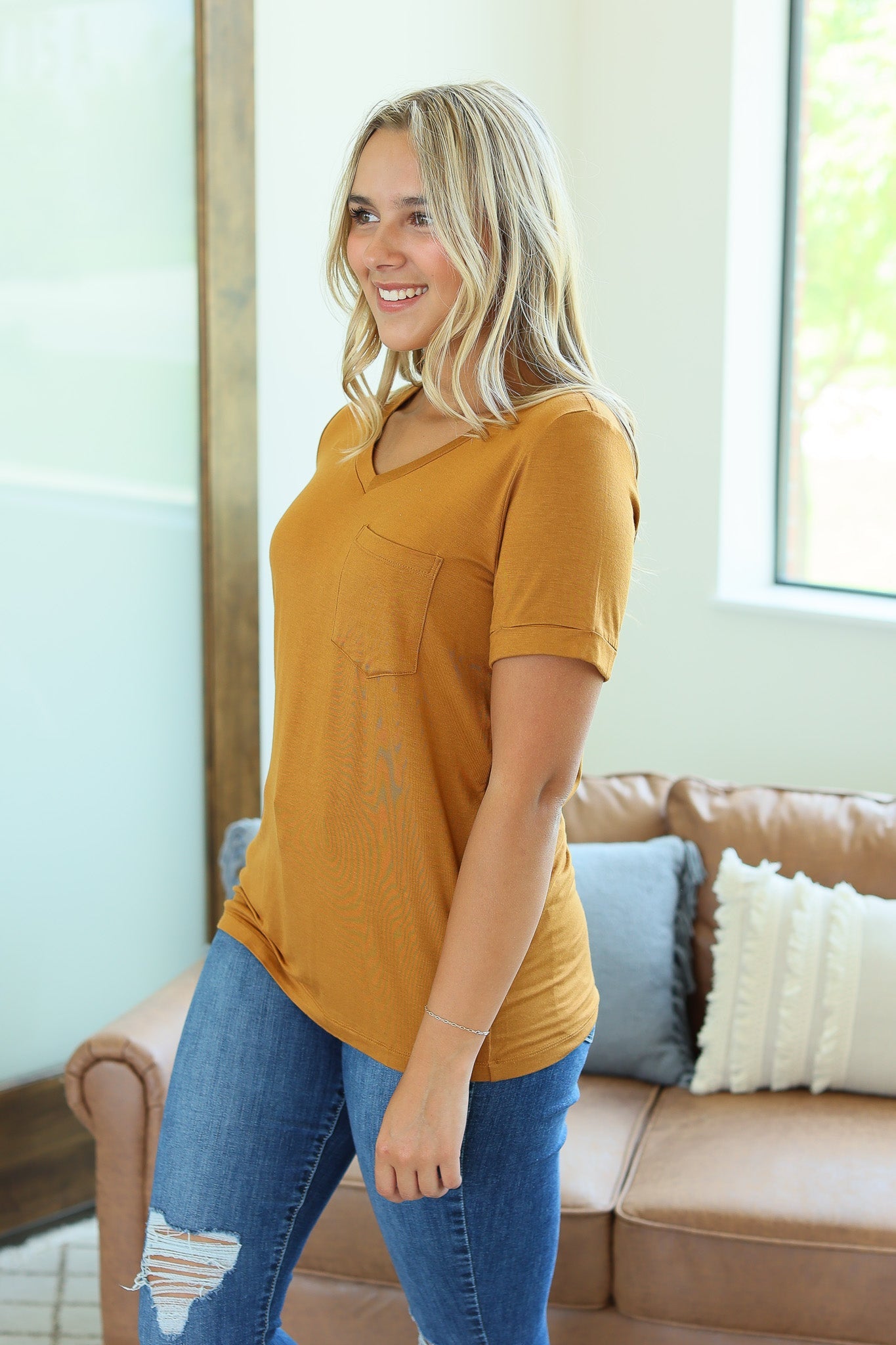 IN STOCK Sophie Pocket Tee - Camel - AnnRose Boutique