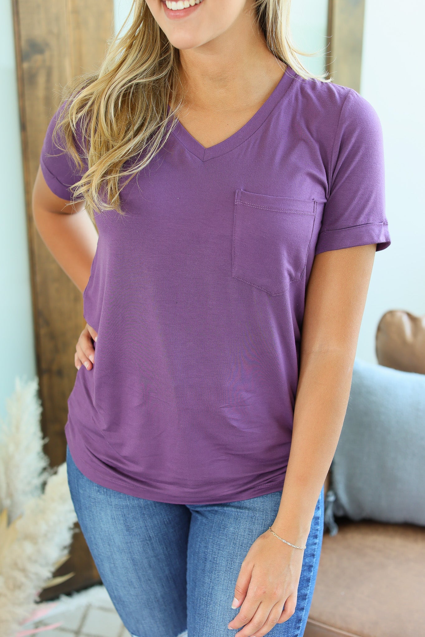IN STOCK Sophie Pocket Tee - Purple - AnnRose Boutique