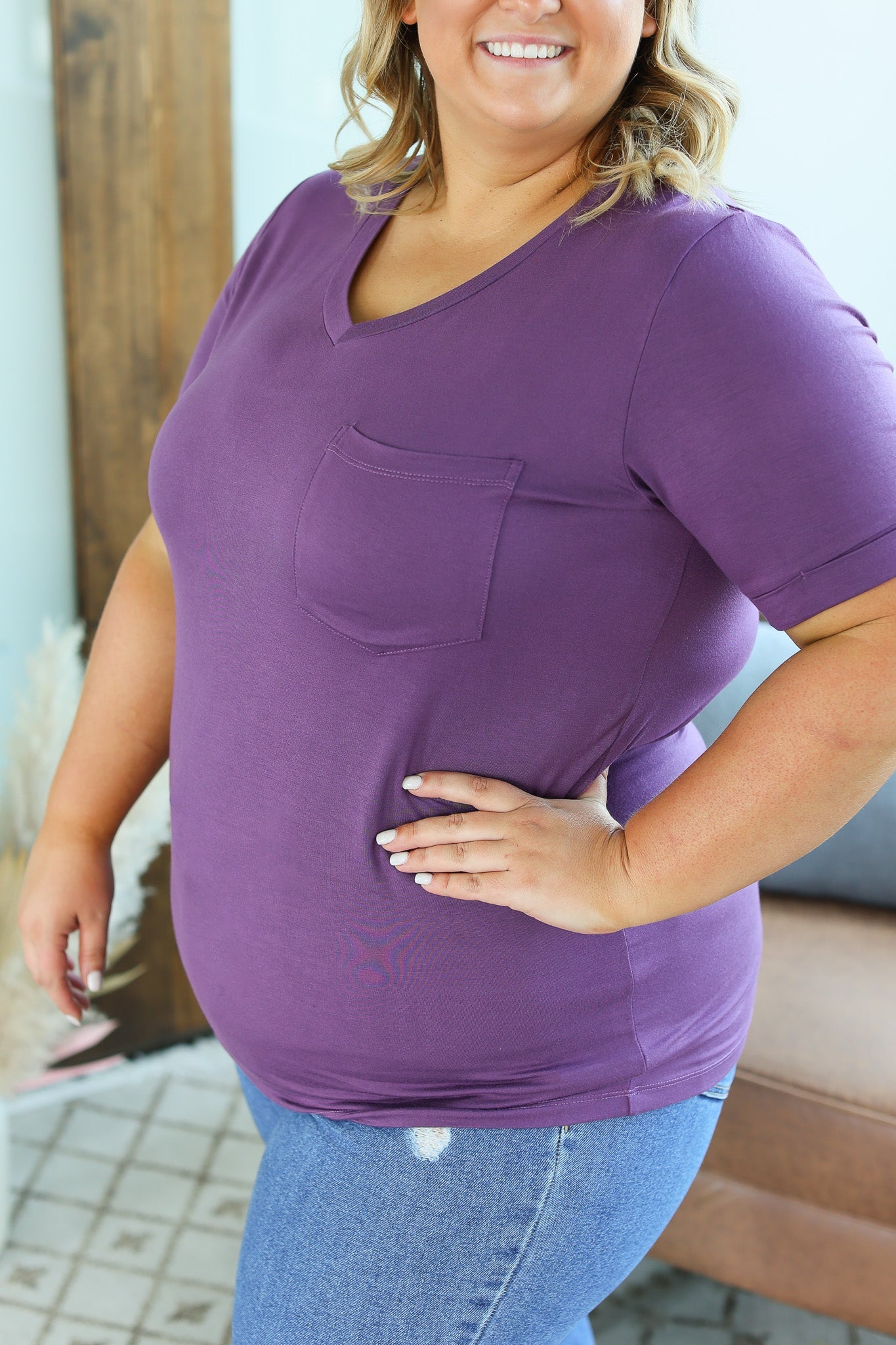 IN STOCK Sophie Pocket Tee - Purple - AnnRose Boutique