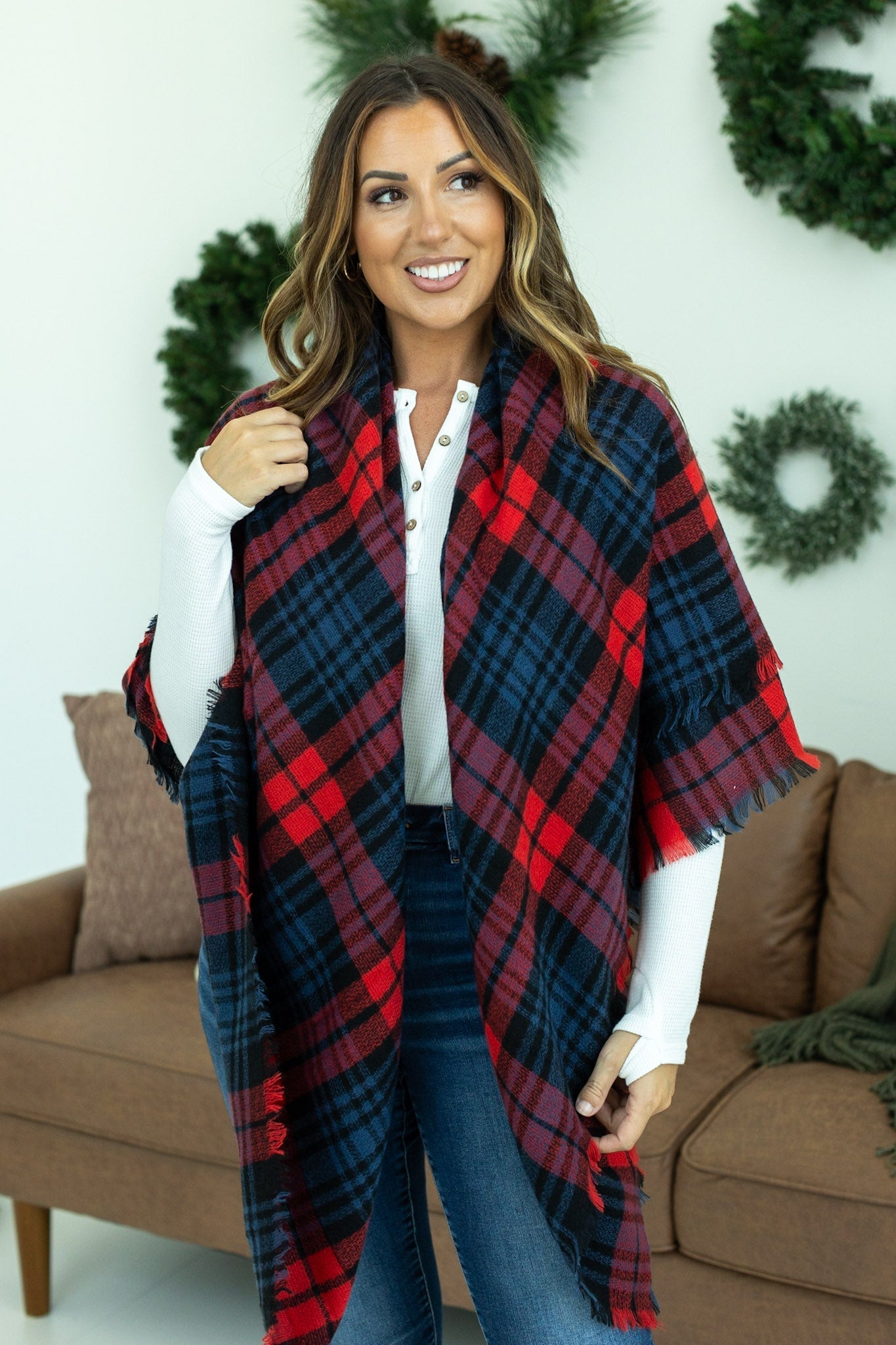 Blanket Scarf - Red, Blue and Black Plaid
