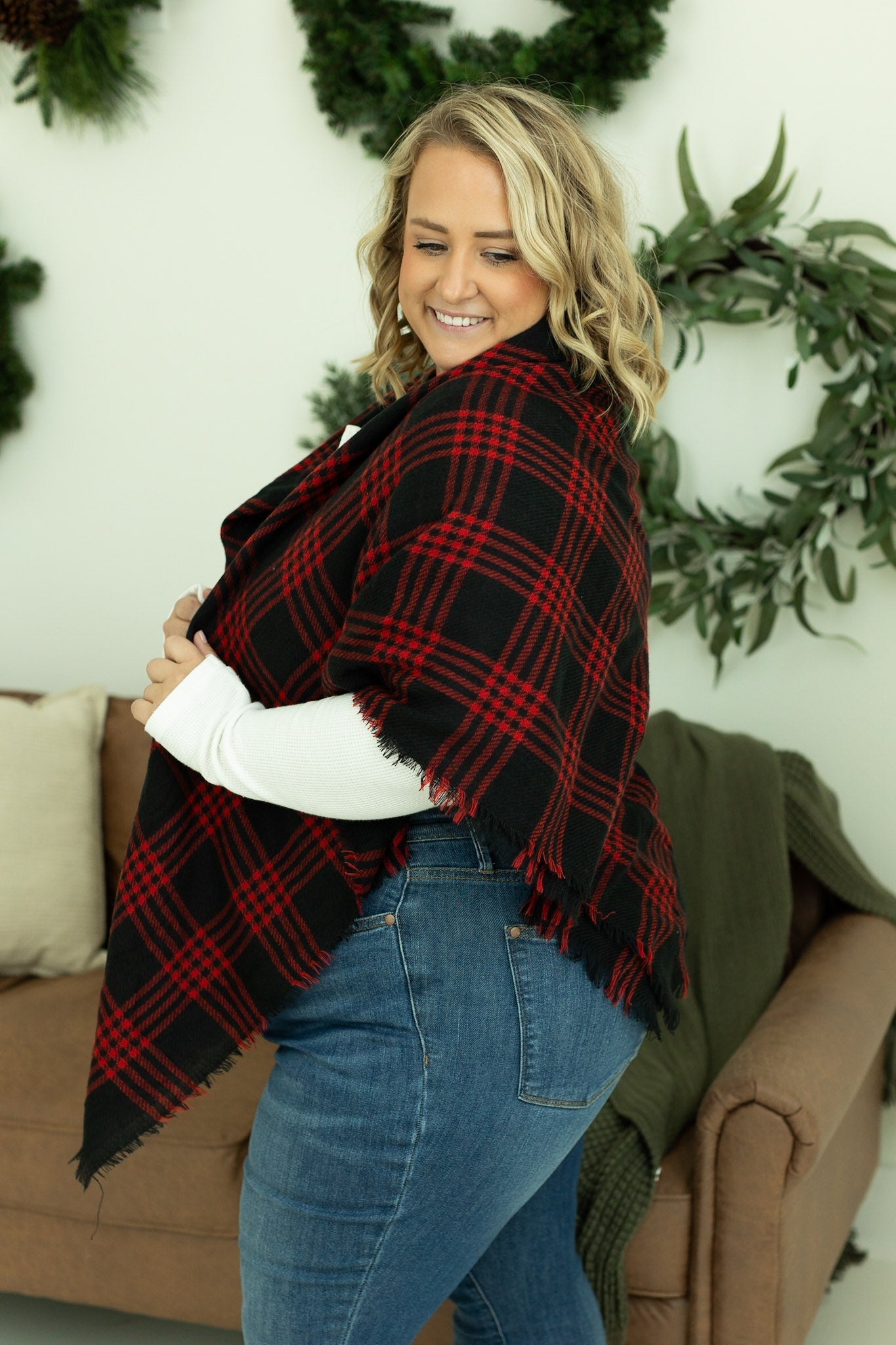 Blanket Scarf - Red and Black Plaid