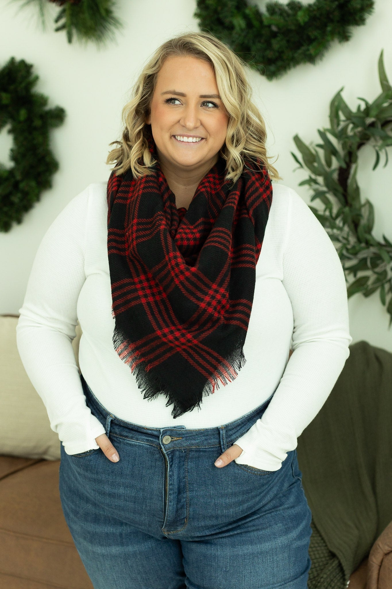 Blanket Scarf - Red and Black Plaid