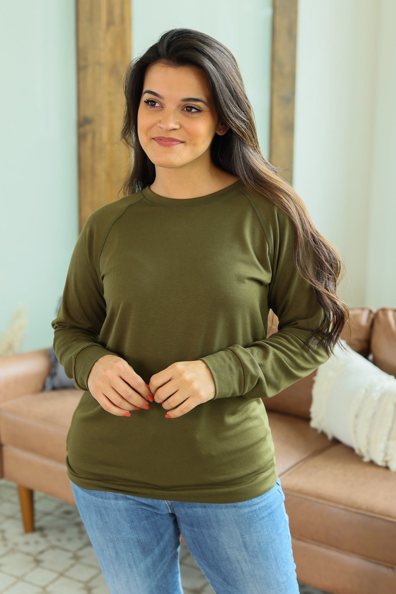 IN STOCK Kayla Lightweight Pullover - Olive - AnnRose Boutique