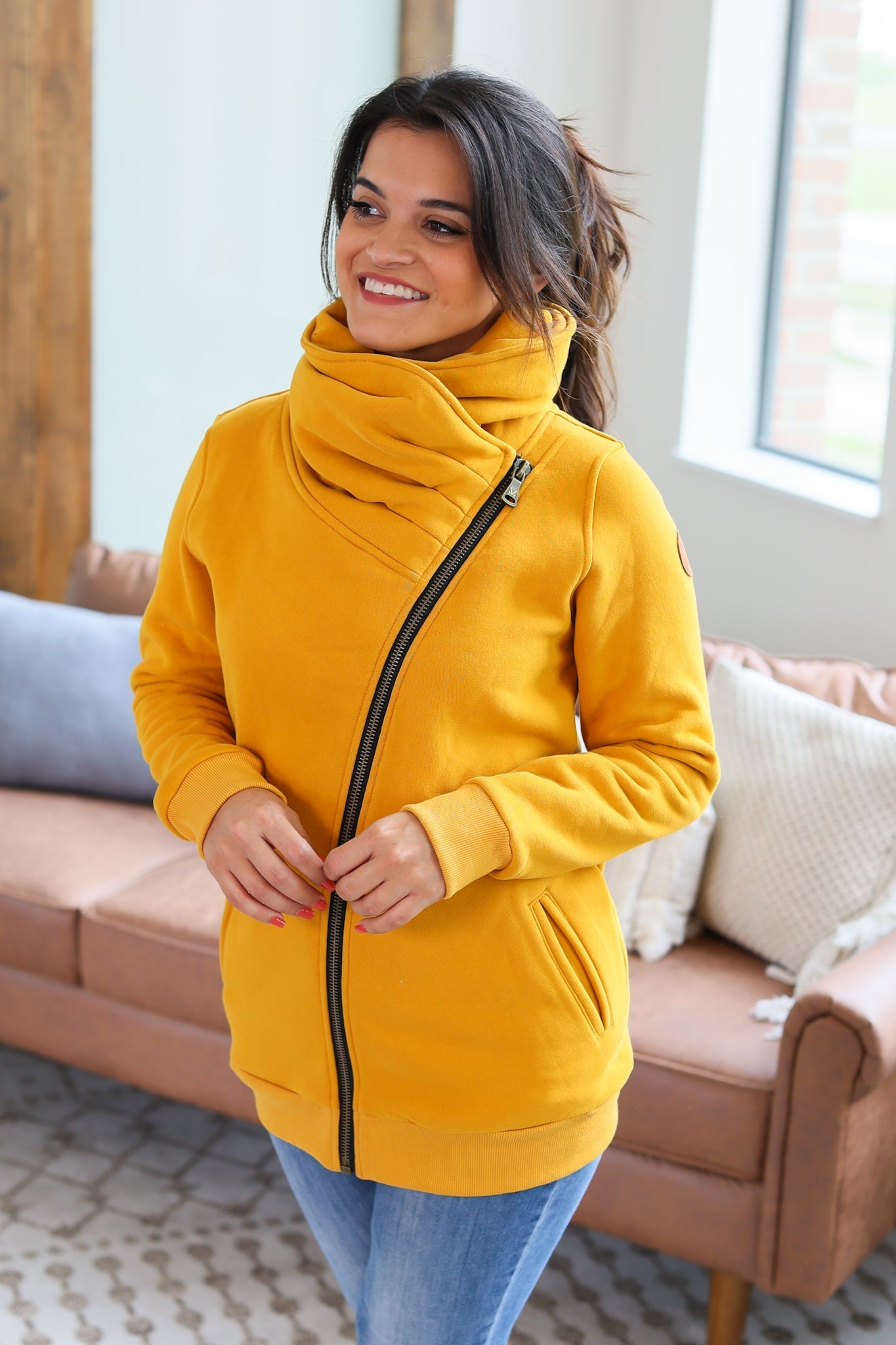IN STOCK Quinn ZipUp Cowl - Mustard - AnnRose Boutique