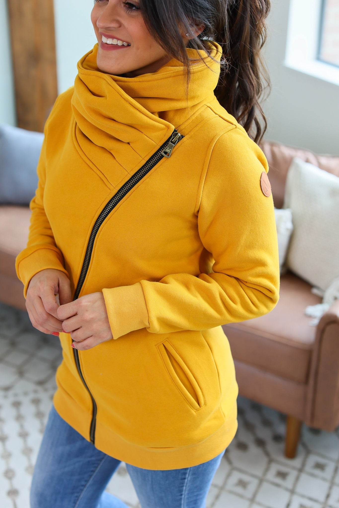 IN STOCK Quinn ZipUp Cowl - Mustard - AnnRose Boutique