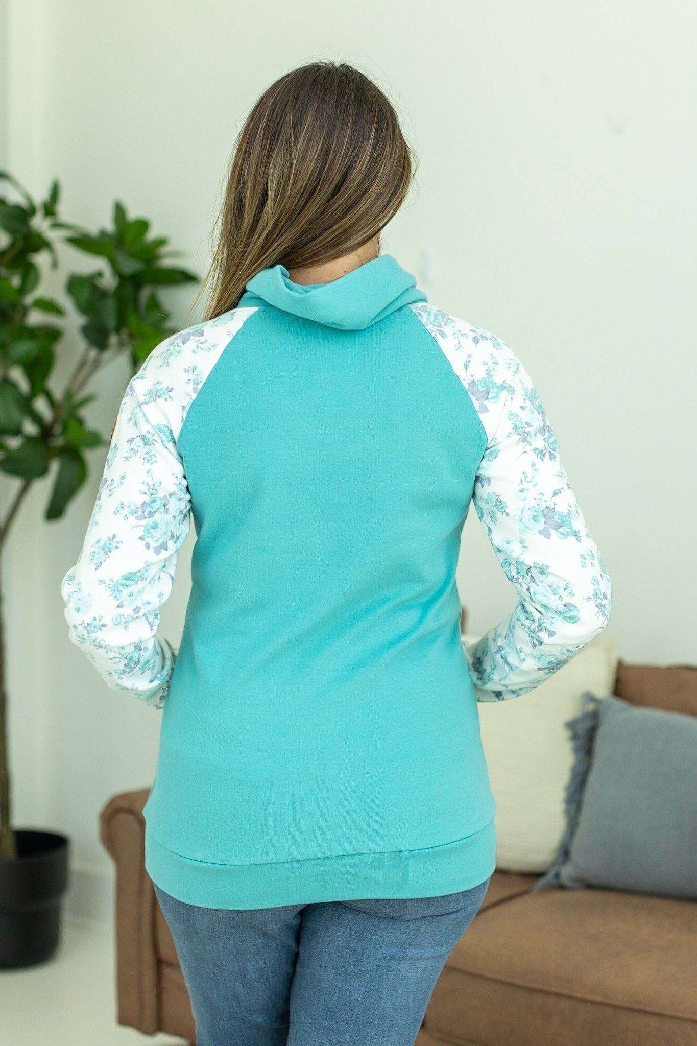 ZipCowl Sweatshirt - Aqua Floral