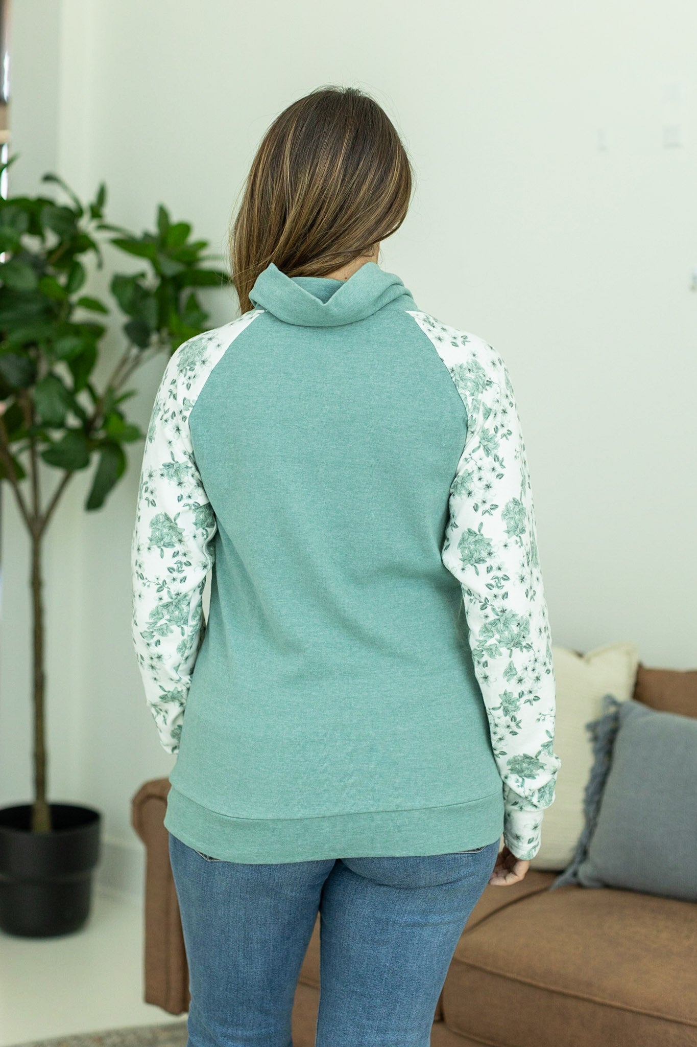 ZipCowl Sweatshirt - Sage Floral