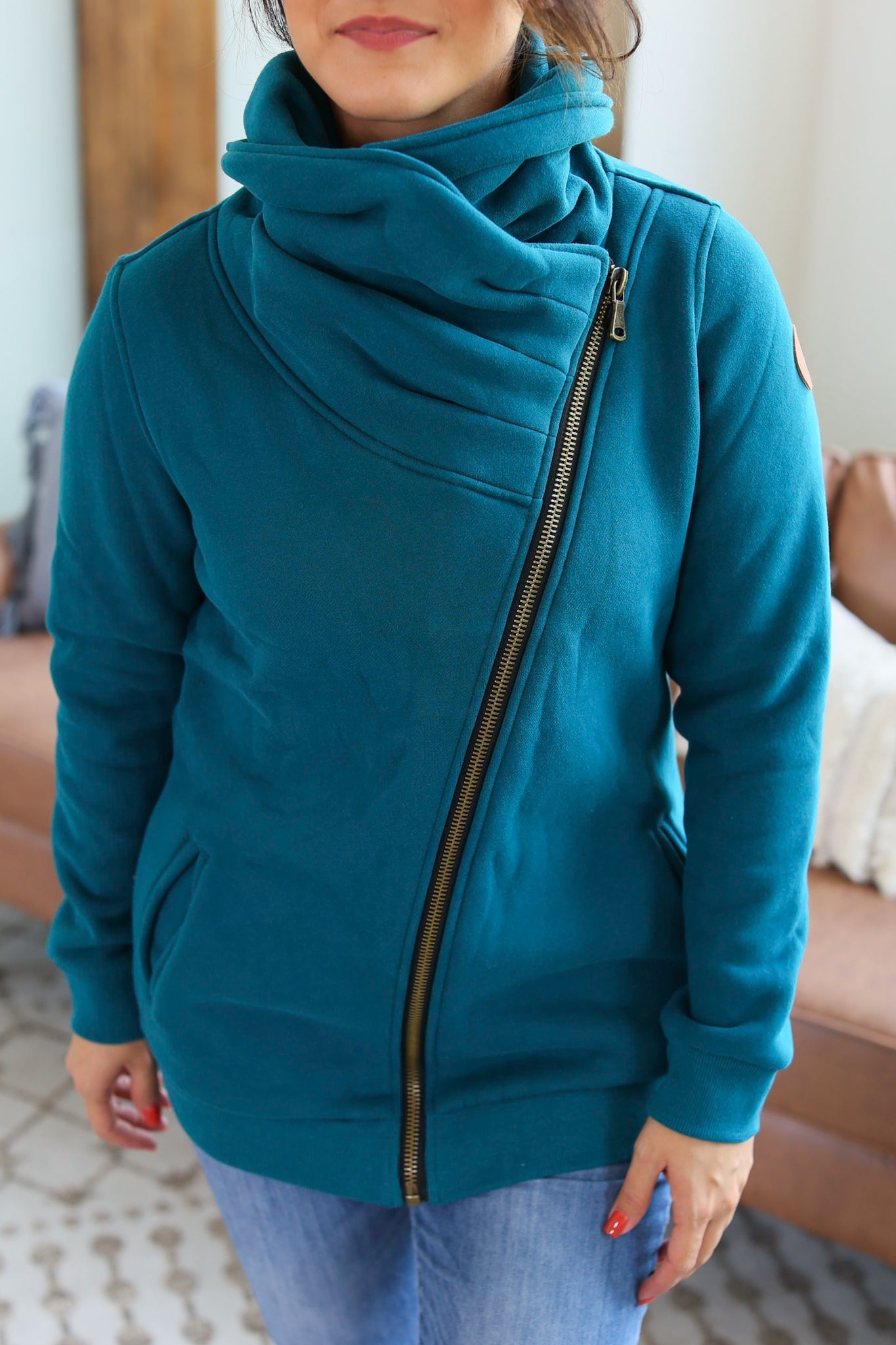IN STOCK Quinn ZipUp Cowl - Teal - AnnRose Boutique