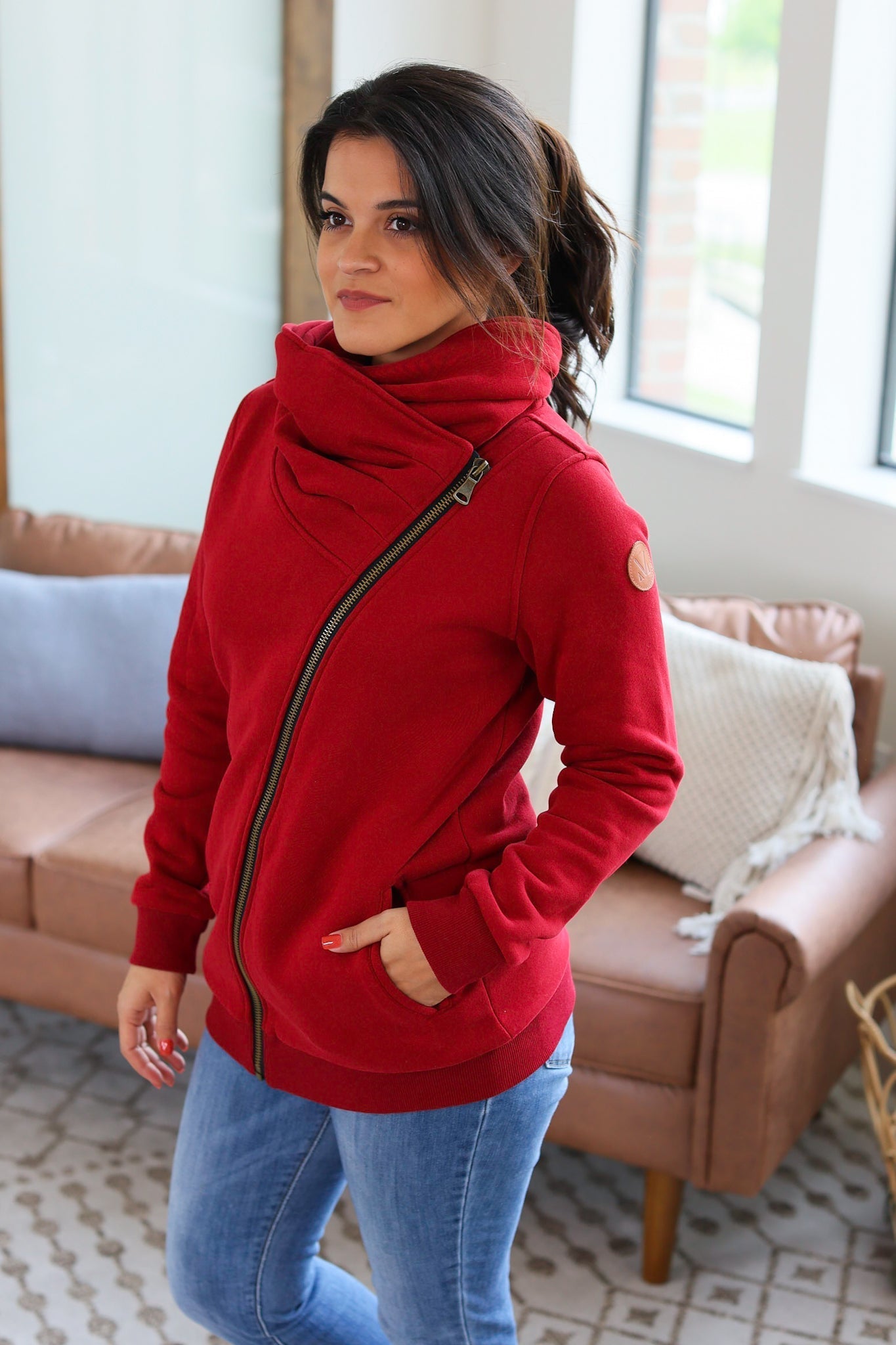 IN STOCK Quinn ZipUp Cowl - Burgundy - AnnRose Boutique