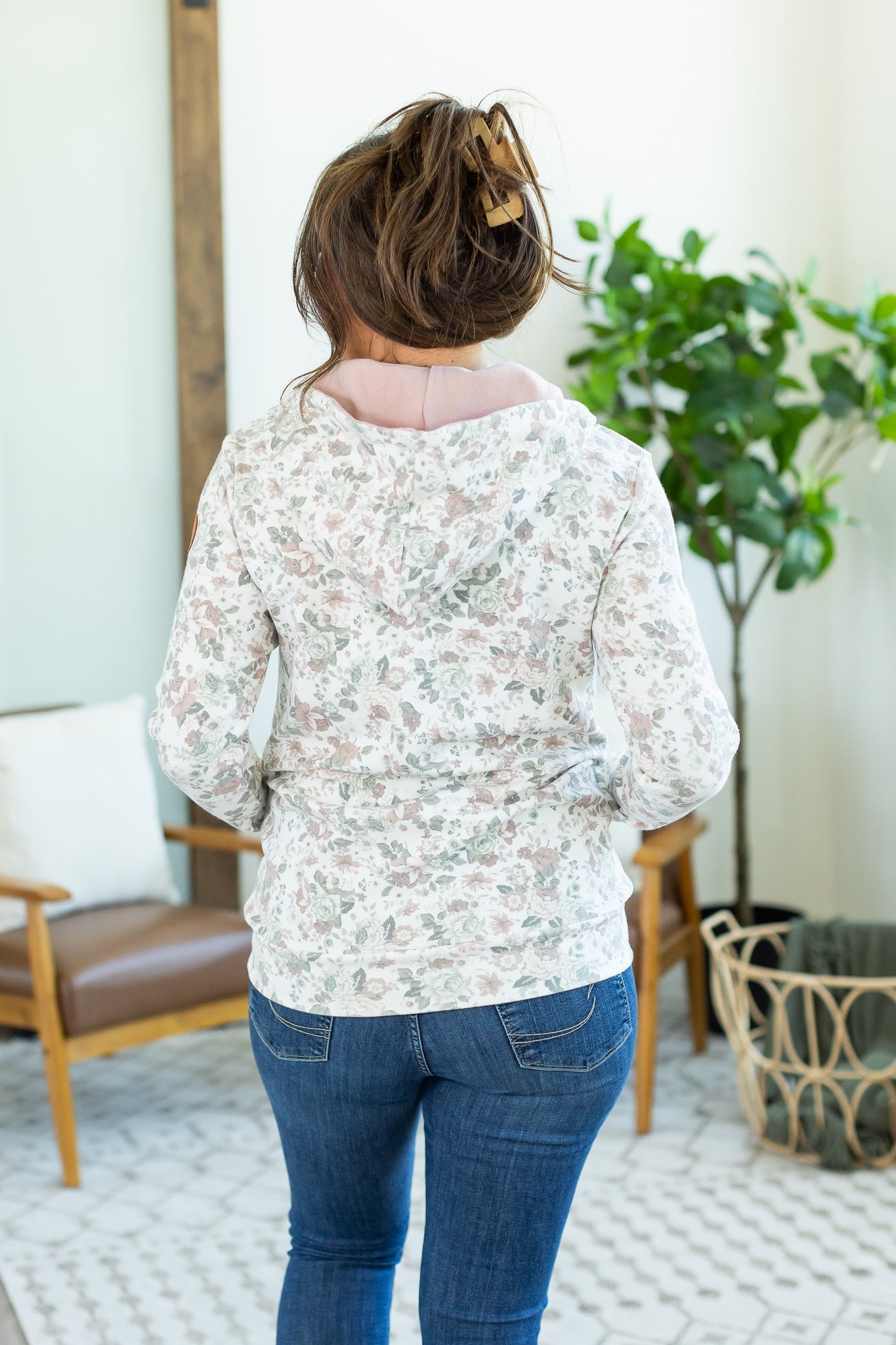 Halfzip Hoodie - Floral with Blush Accent