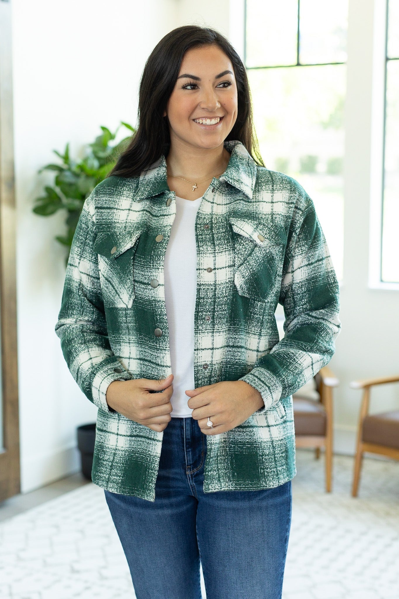 Norah Plaid Shacket - Quilted Green