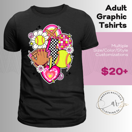 Pink Softball Retro Graphic T-Shirt