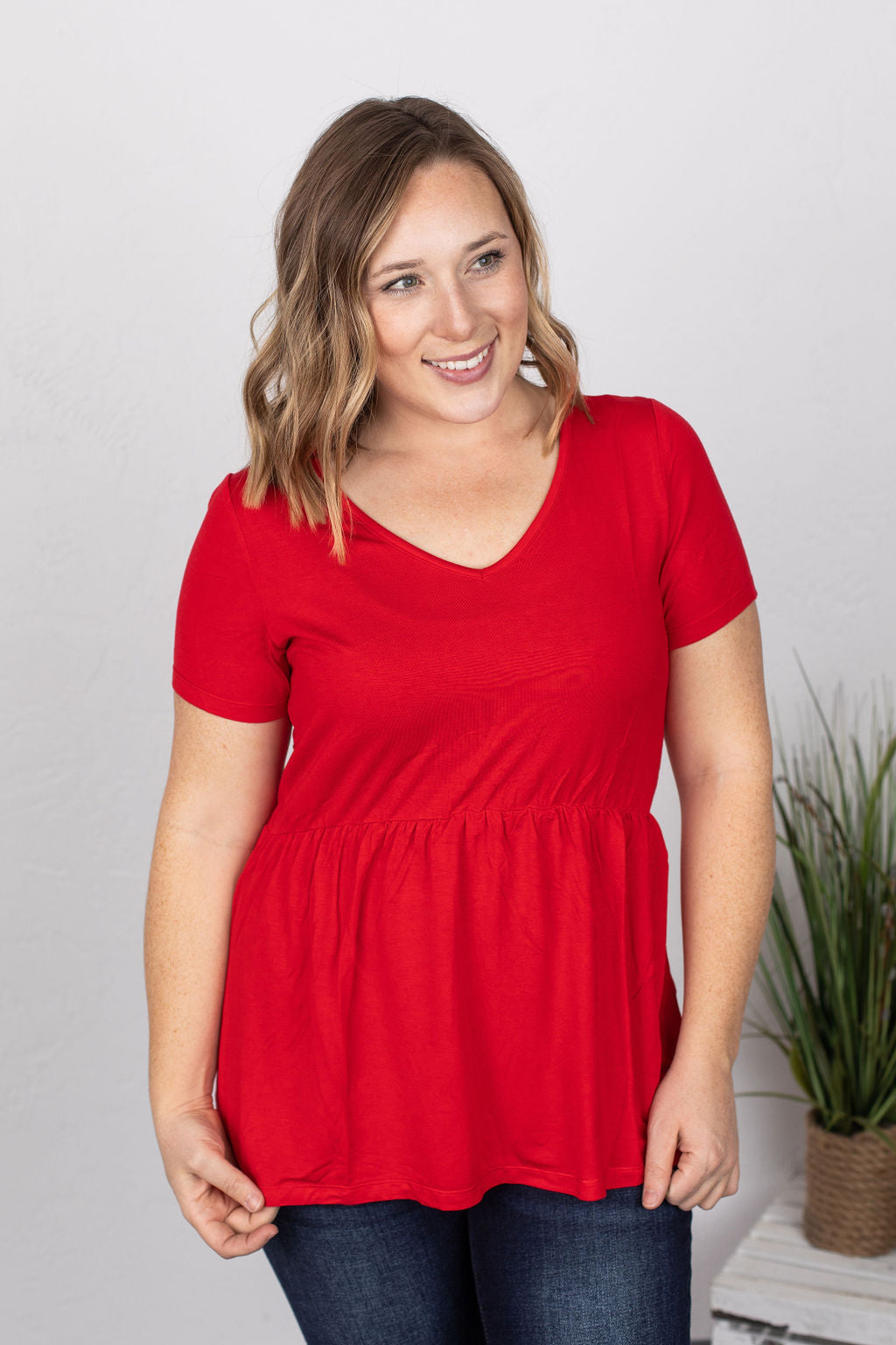Sarah Ruffle Top - Red - AnnRose Boutique