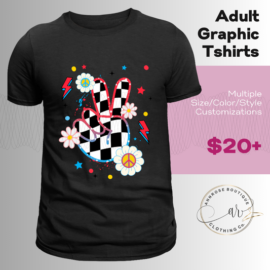 Peace Retro Flower Graphic T-shirt