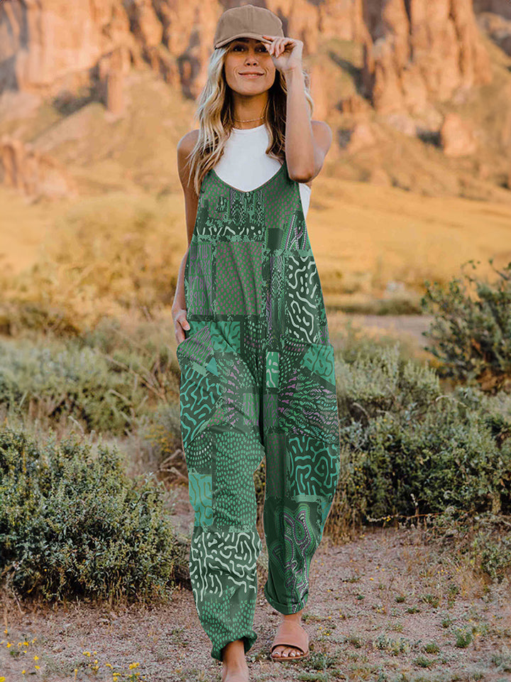 Caramel Pattern V-Neck Sleeveless Jumpsuit