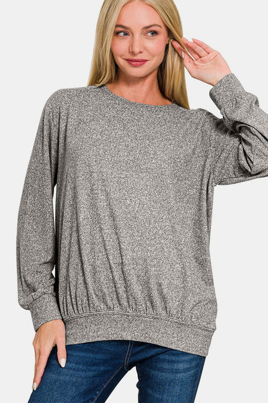 Zenana Melange Round Neck Top