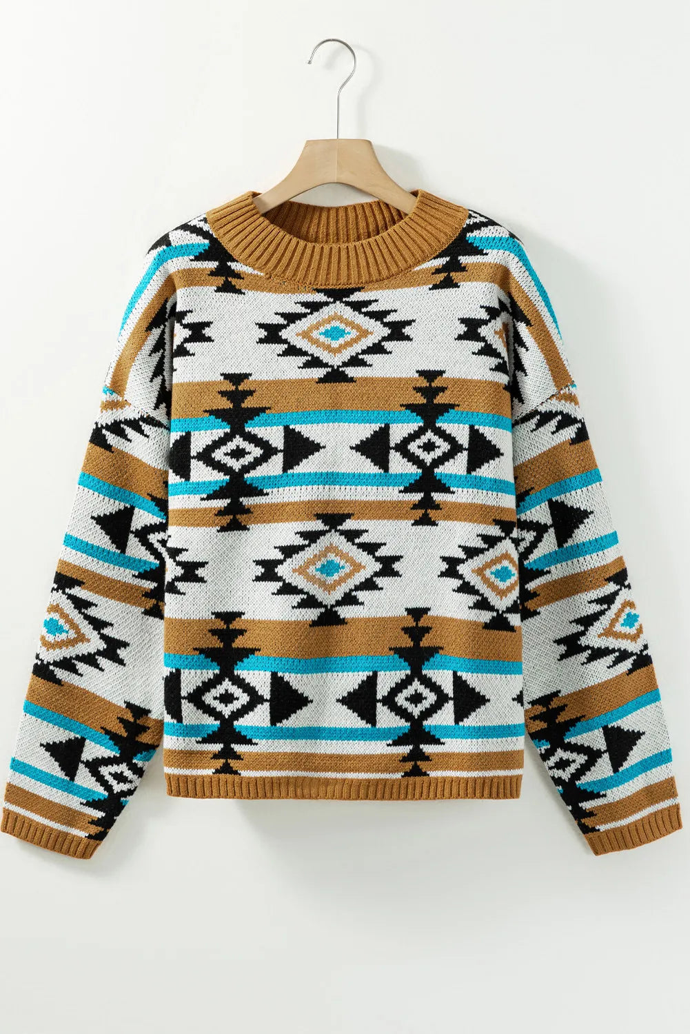 Geometric Round Neck Long Sleeve Sweater