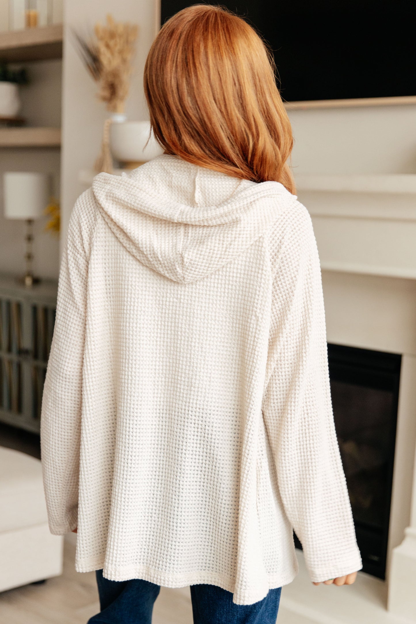 Waffle Knit Hooded Pullover