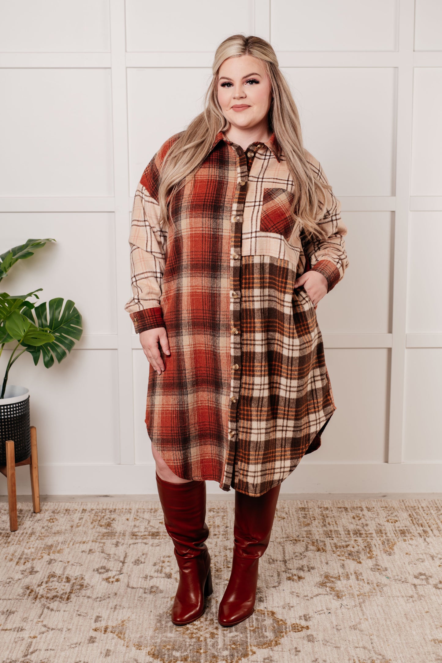 Cabin Fever Flannel Plaid Oversized Shacket Dress